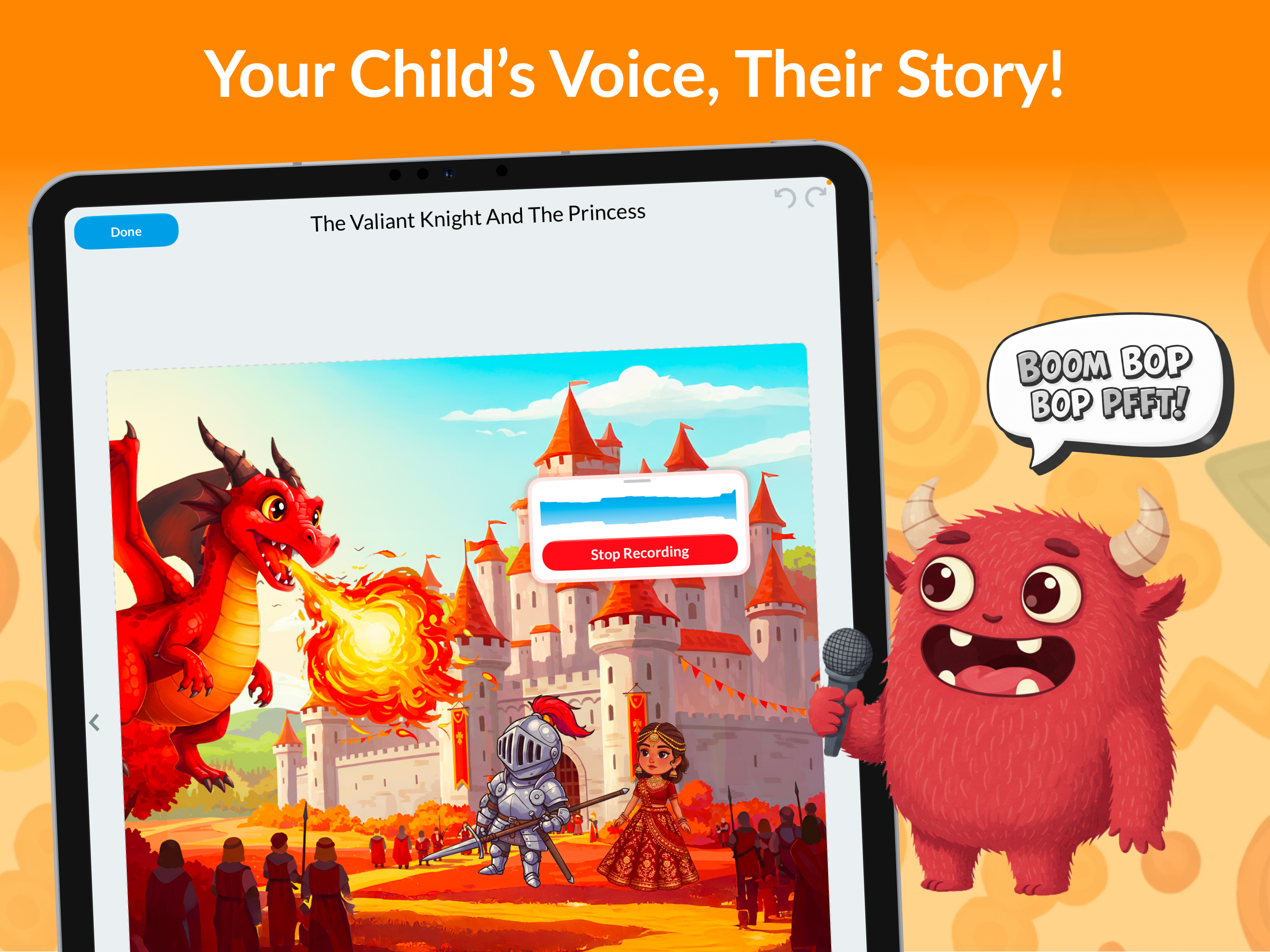 Recording tools on the story canvas to express one's own story with voice